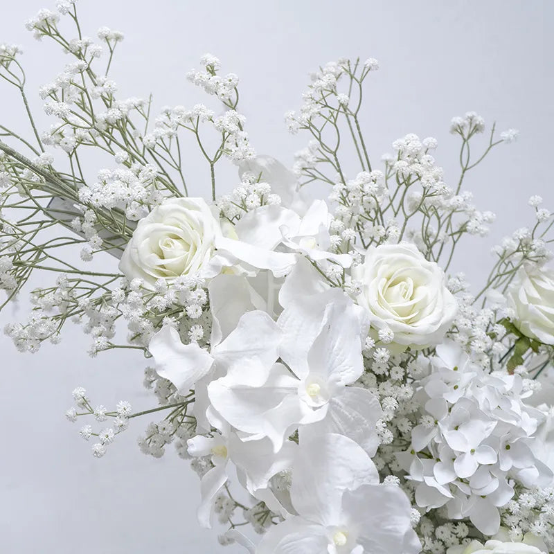 Uflower White Baby's Breath Floral Arrangement Horn Arch Wedding Backdrop Props SET80231