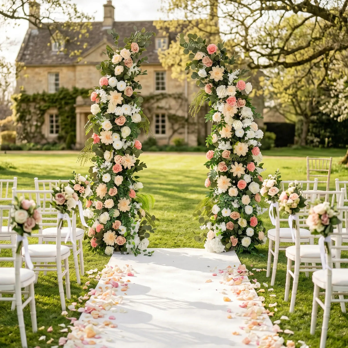Uflower Pink White Greenery Horn Arch Wedding Backdrop Party Event Decor Props SET80252-01