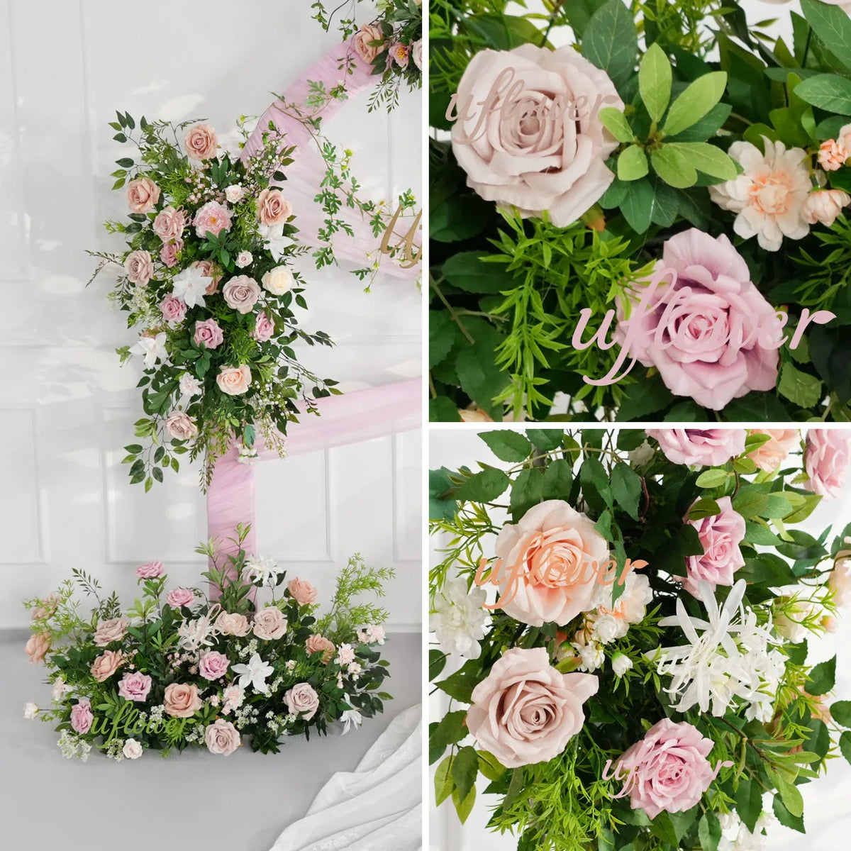 Uflower Pink Rose Green Leaf Hang Flower Floor Floral Wedding Party Event Props SET80148 - Uflower