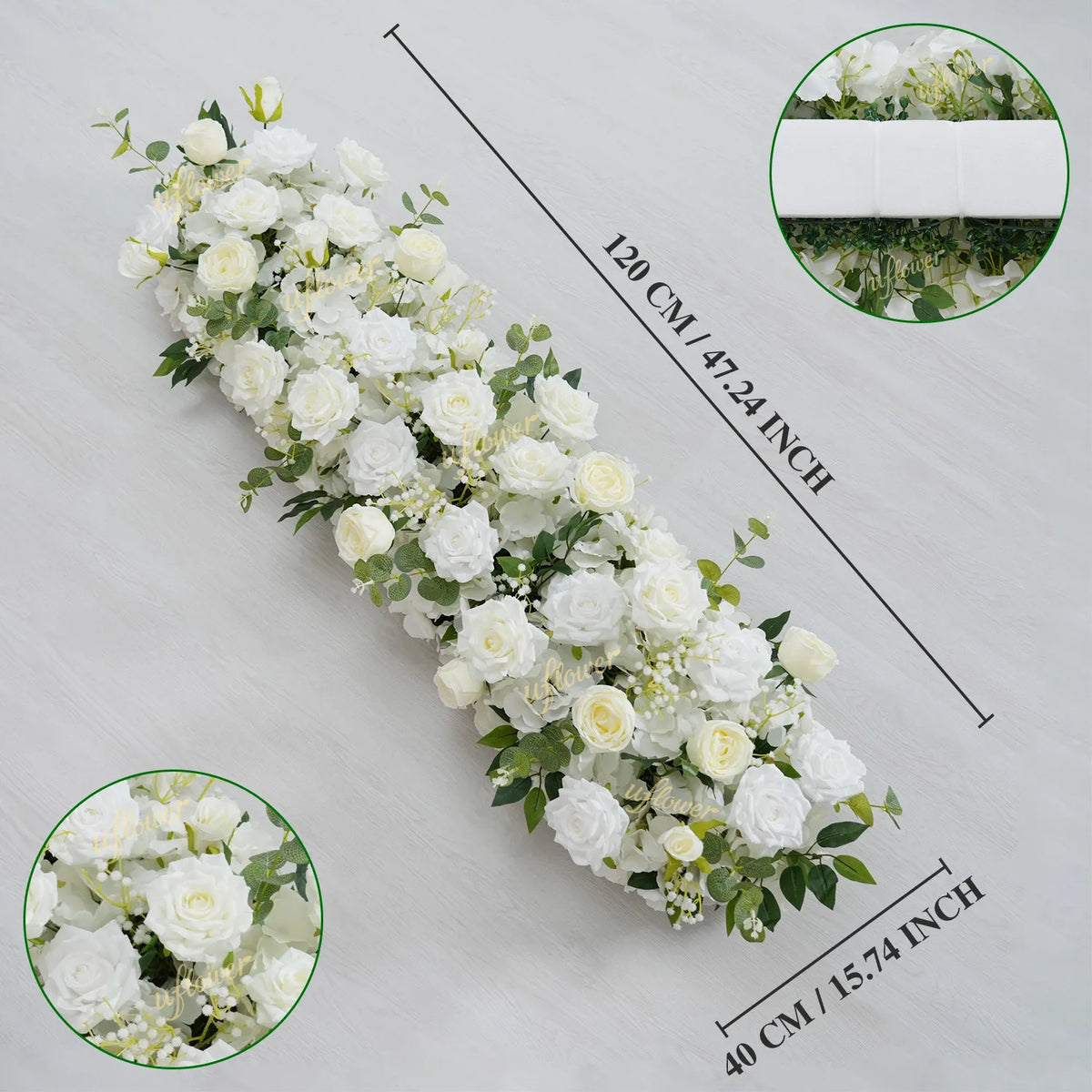 Uflower White Floral Arrangement Wedding Arch Backdrop Party Flower Row Decor MC80115-01