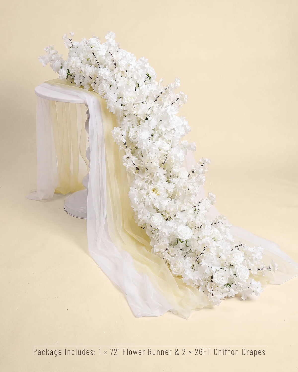 Uflower 200cm White Rose & Sakura Blossom Flower Row with Drapes MC89001-02