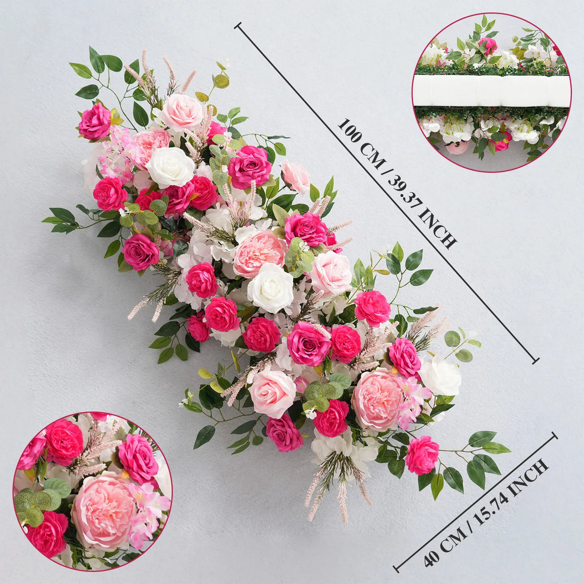Uflower Décoration florale rose pour toile de fond de mariage, rangée de fleurs pour fête MC80083-01