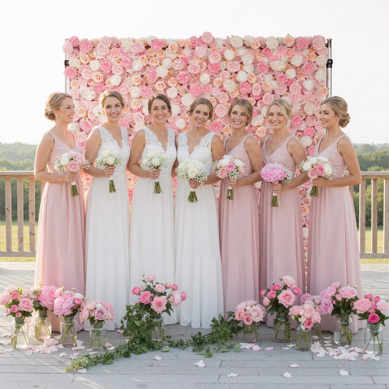 Uflower Artificial Pink Rose Wall Wedding Backdrop Decor SET80070