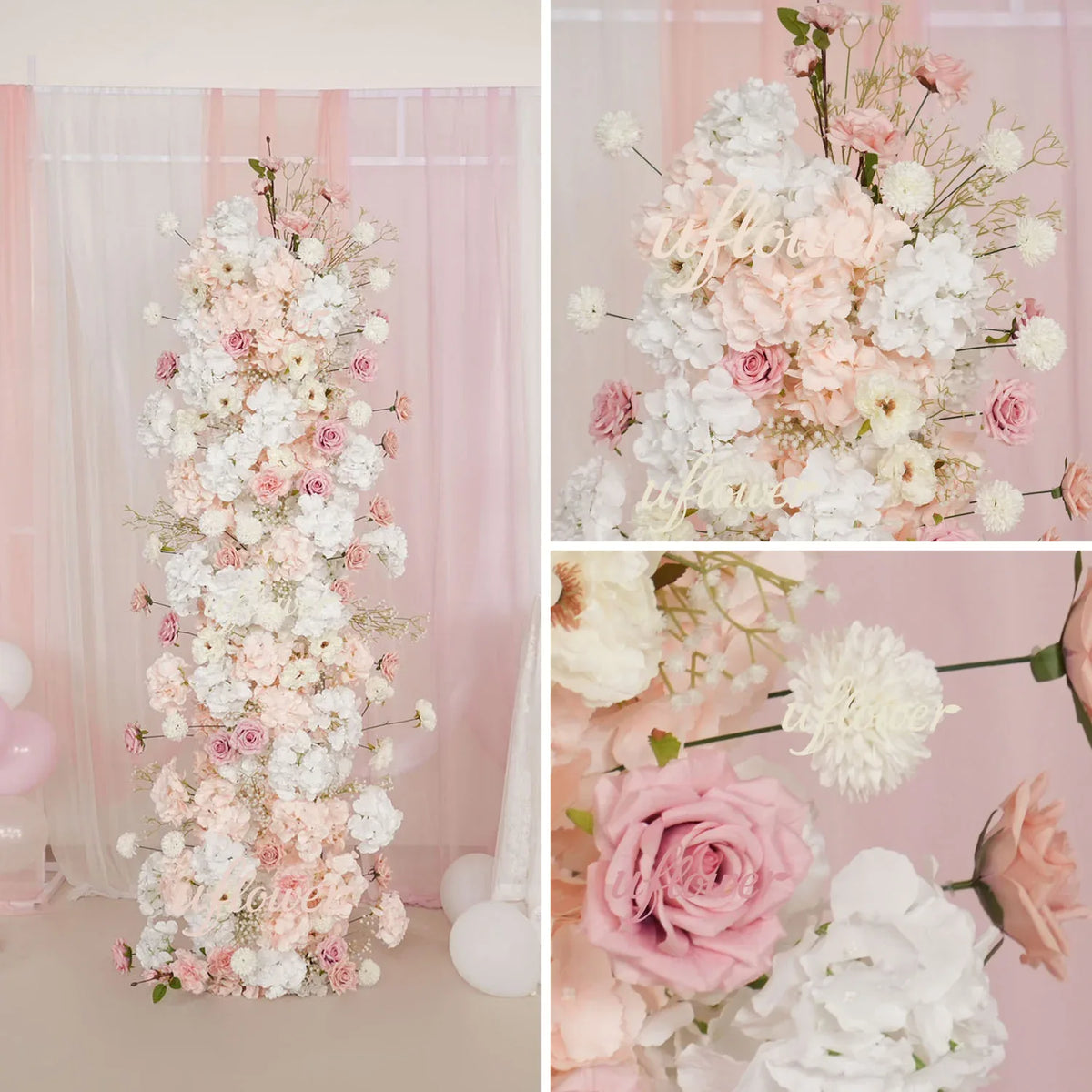 Uflower Artificial Pink White Flower Row Wedding KT Backdrop Decor MC80144-01 - Uflower
