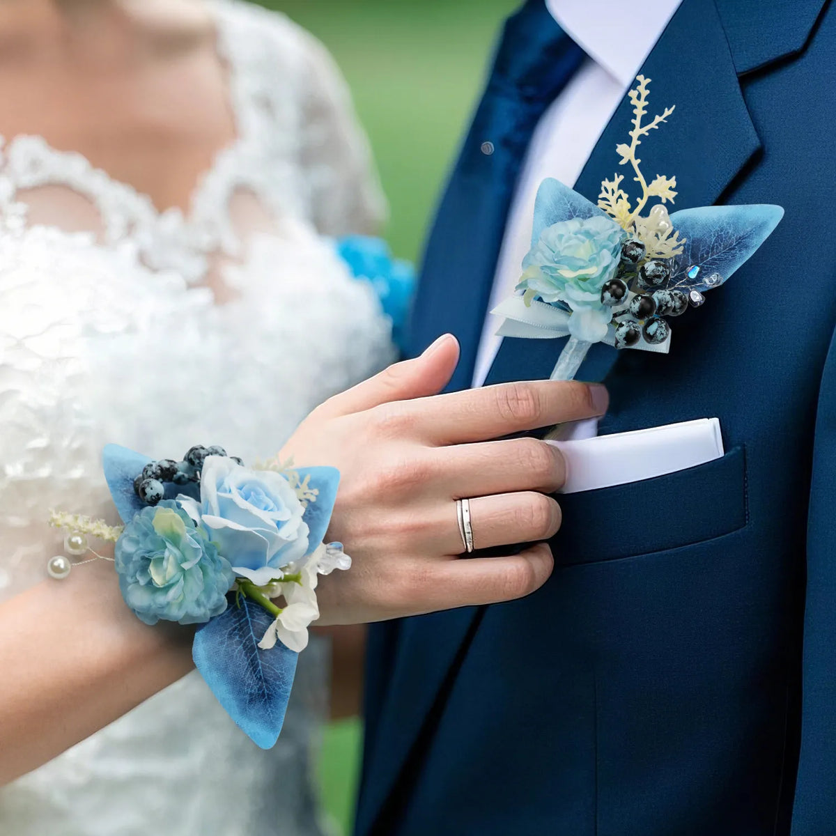 Uflower Wrist Corsages in Dusty Blue MG80007-04*6