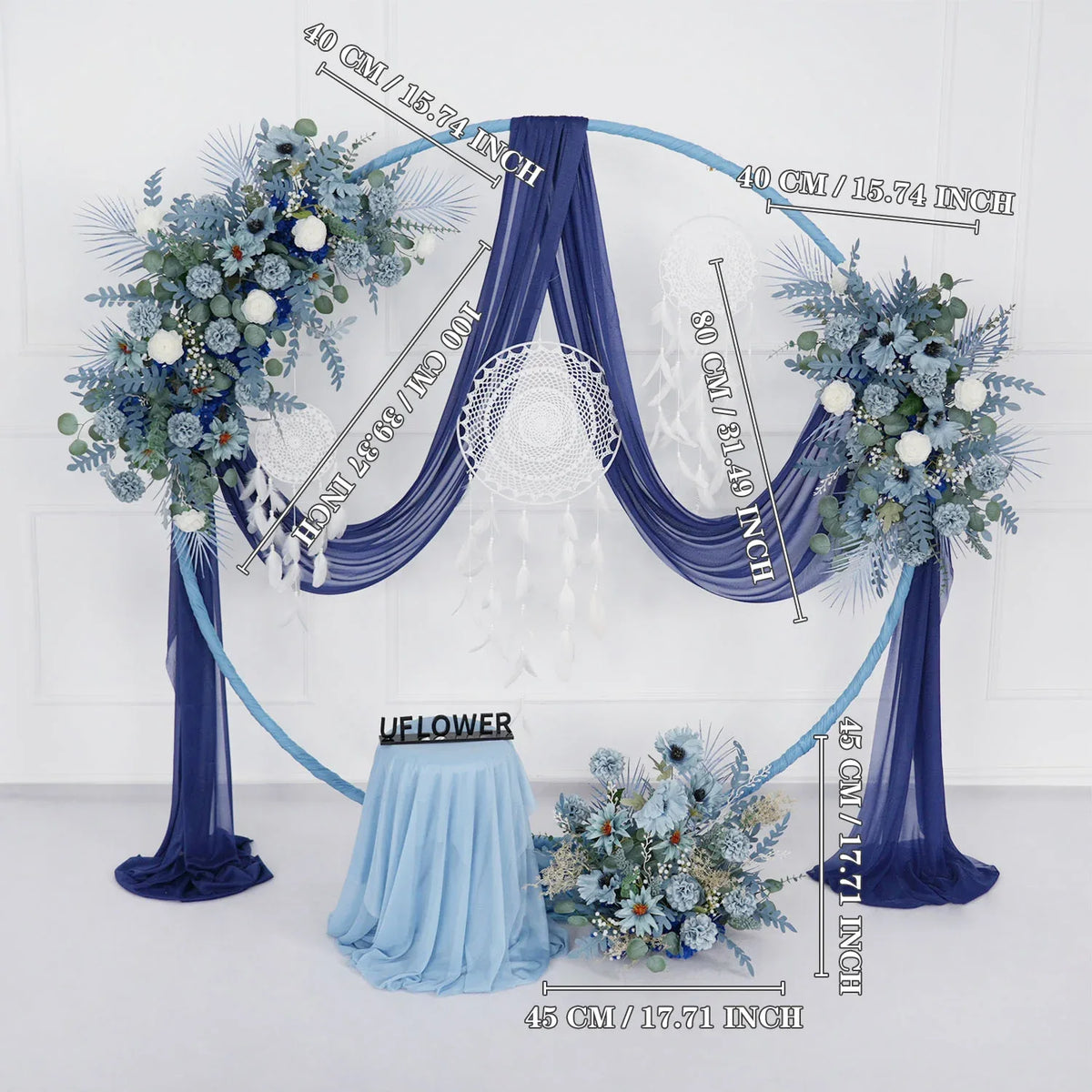 Artificial Grayish Blue Wedding KT Backdrop Flower Row Decor SET80072 - Uflower