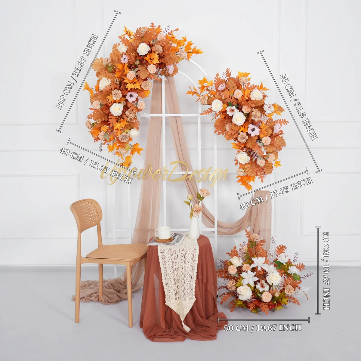 Artificial Orange Wedding KT Backdrop Flower Row Decor SET80073 - Uflower