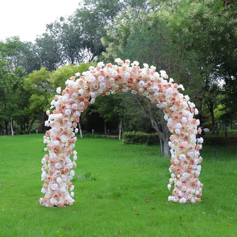 Uflower Pink Orange Rose Babybreath Floral Door Arch Wedding Party Backdrop Decoration - Uflower