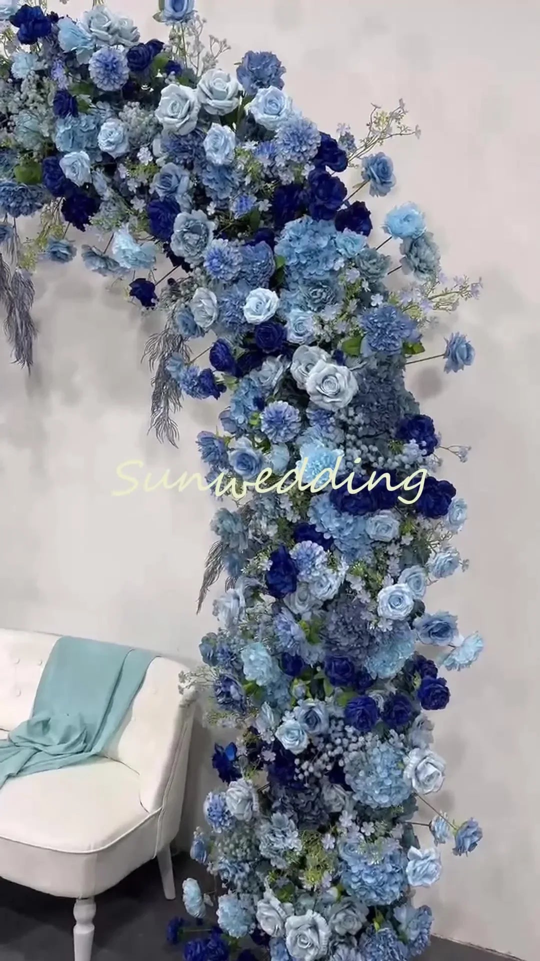 Uflower Blue Rose Floral Door Arch Wedding Party Backdrop Decoration - Uflower