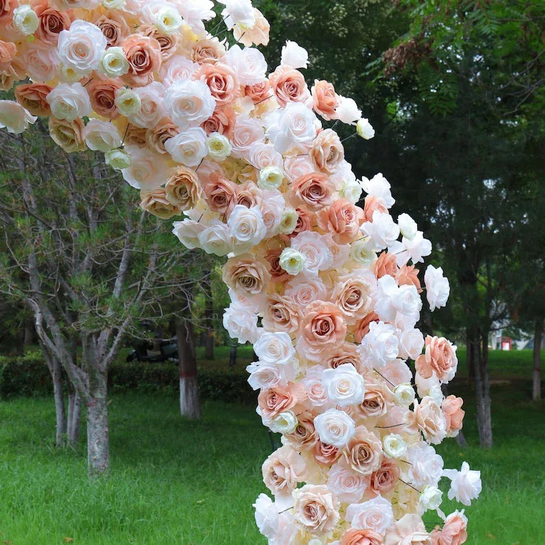 Uflower Pink Orange Rose Babybreath Floral Door Arch Wedding Party Backdrop Decoration - Uflower