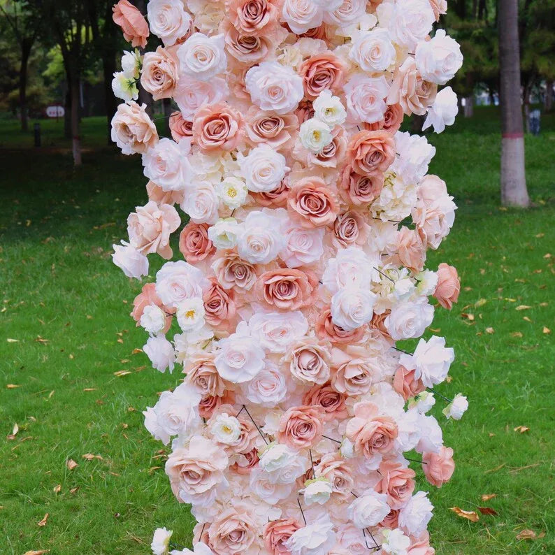 Uflower Pink Orange Rose Babybreath Floral Door Arch Wedding Party Backdrop Decoration - Uflower