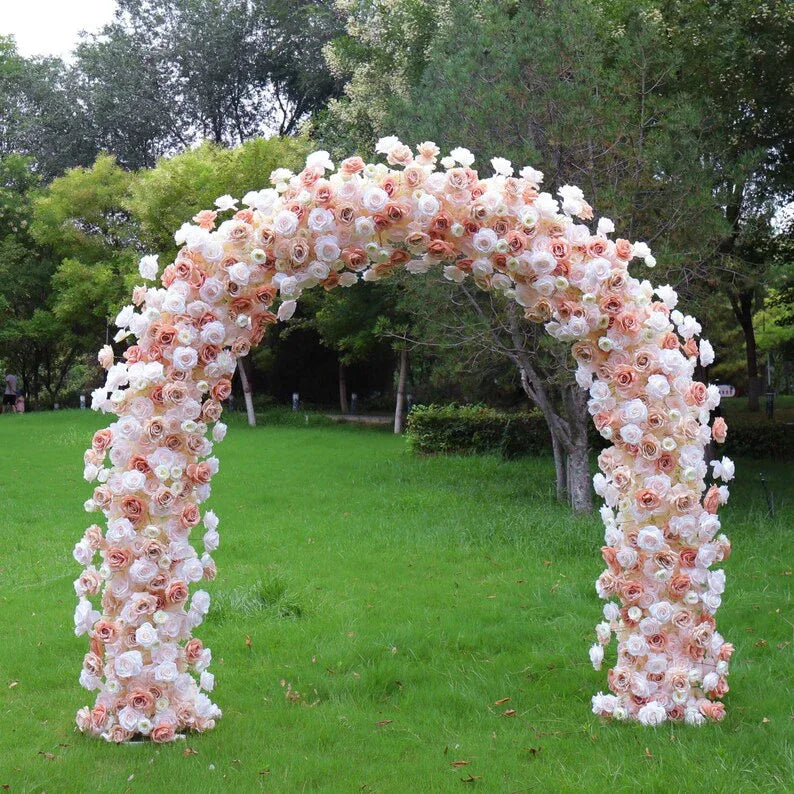 Uflower Pink Orange Rose Babybreath Floral Door Arch Wedding Party Backdrop Decoration - Uflower