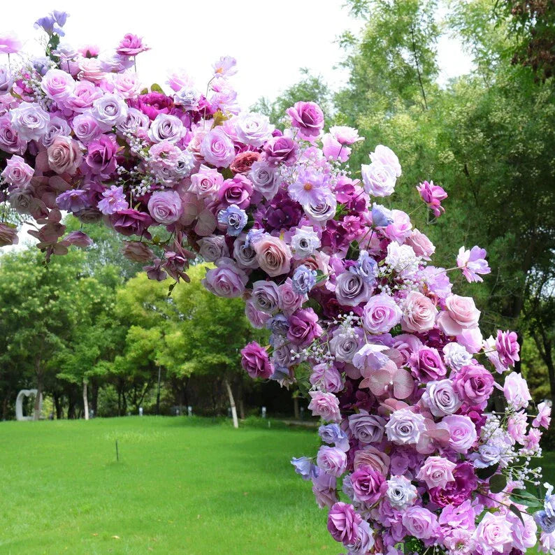 Uflower Purple Rose Babysbreath Floral Door Arch Wedding Party Backdrop Decor - Uflower