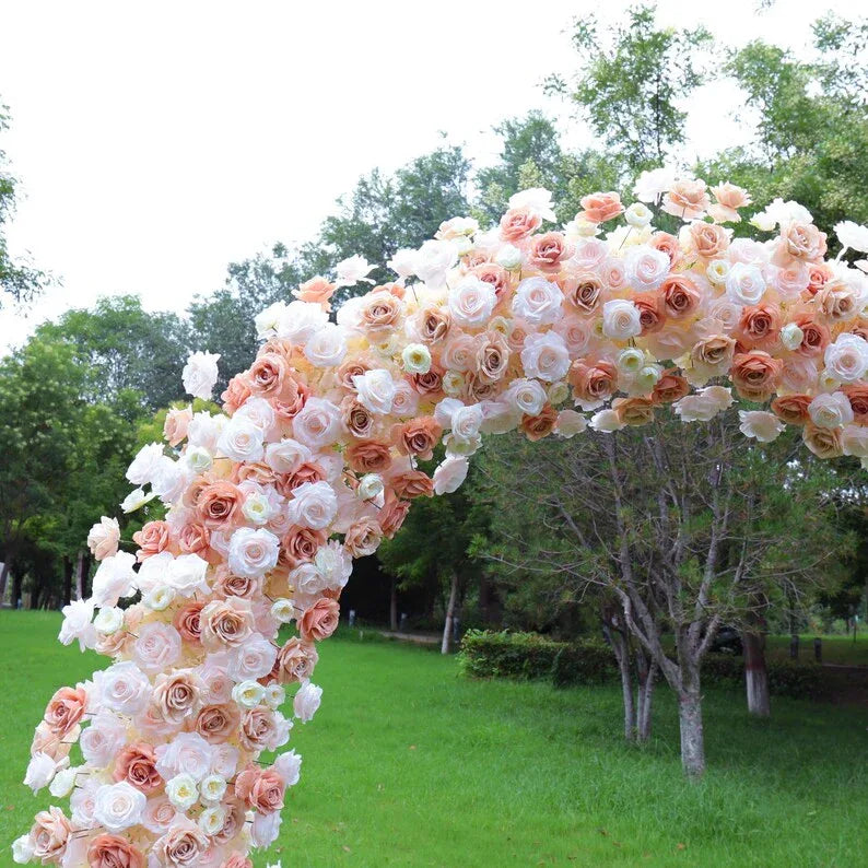 Uflower Pink Orange Rose Babybreath Floral Door Arch Wedding Party Backdrop Decoration - Uflower