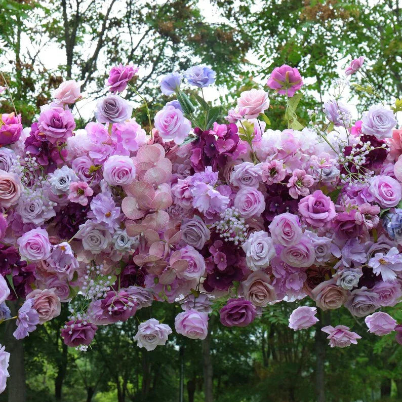 Uflower Purple Rose Babysbreath Floral Door Arch Wedding Party Backdrop Decor - Uflower