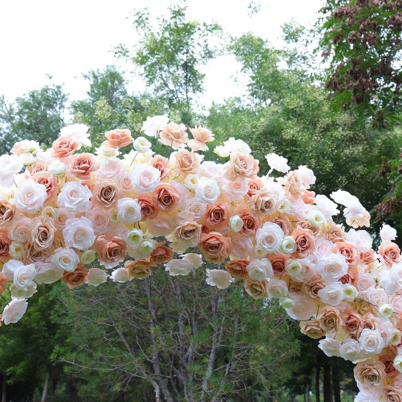 Uflower Pink Orange Rose Babybreath Floral Door Arch Wedding Party Backdrop Decoration - Uflower