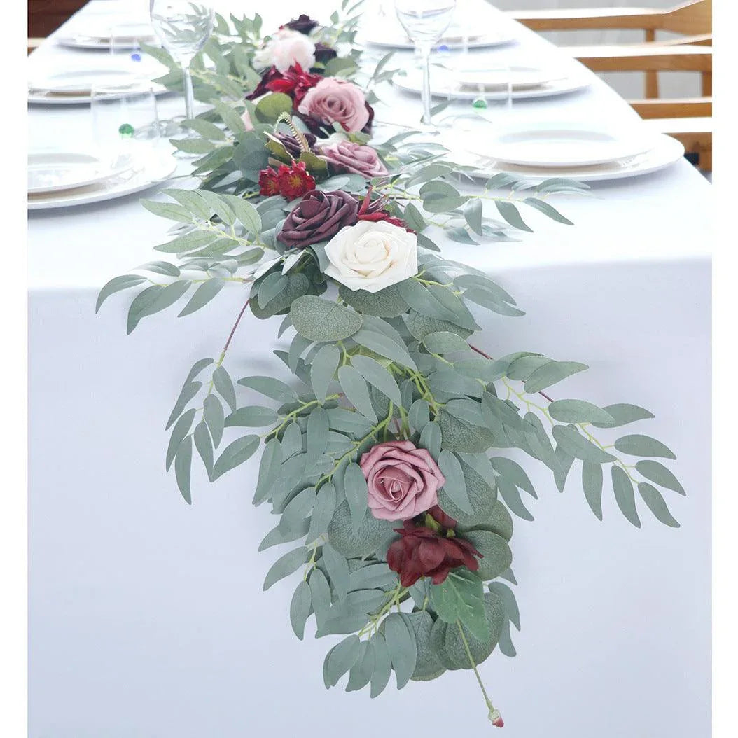 Simulated Rose Stripe Lotus Root Powder Wine Red Table Flower Rose Vine Wedding Decoration Background - Uflower
