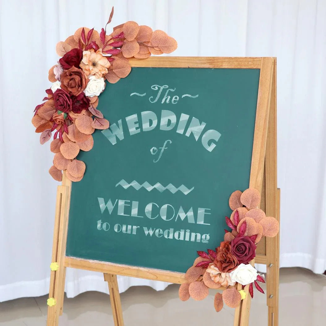 Simulated Autumn Rose Eucalyptus Leaf Silk Flower Wedding Welcome Sign Flower Art Guide Sign Prop - Uflower