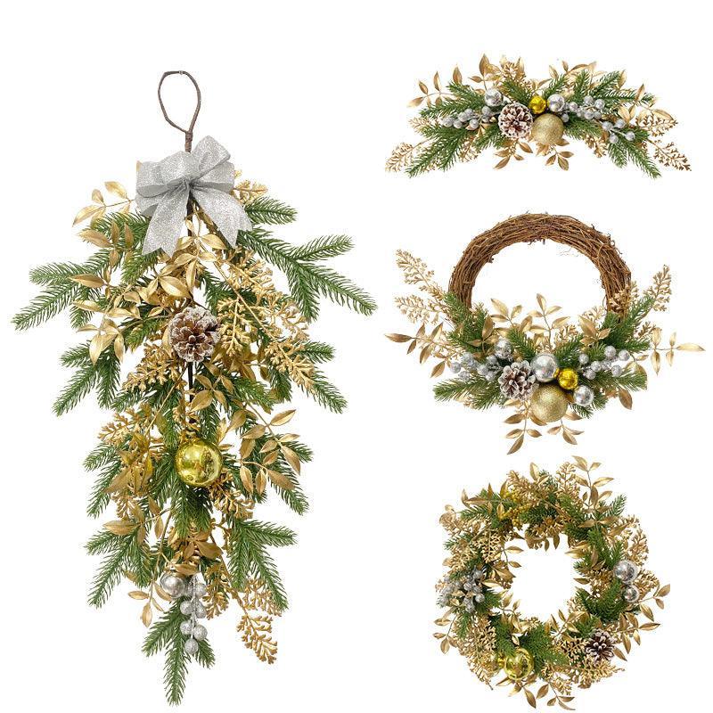 Simulation Pine Needles Rattan Christmas Gold Coloured Ball Leaves Pine Cones Indoor Fireplace Wall Hanging Decoration - Uflower