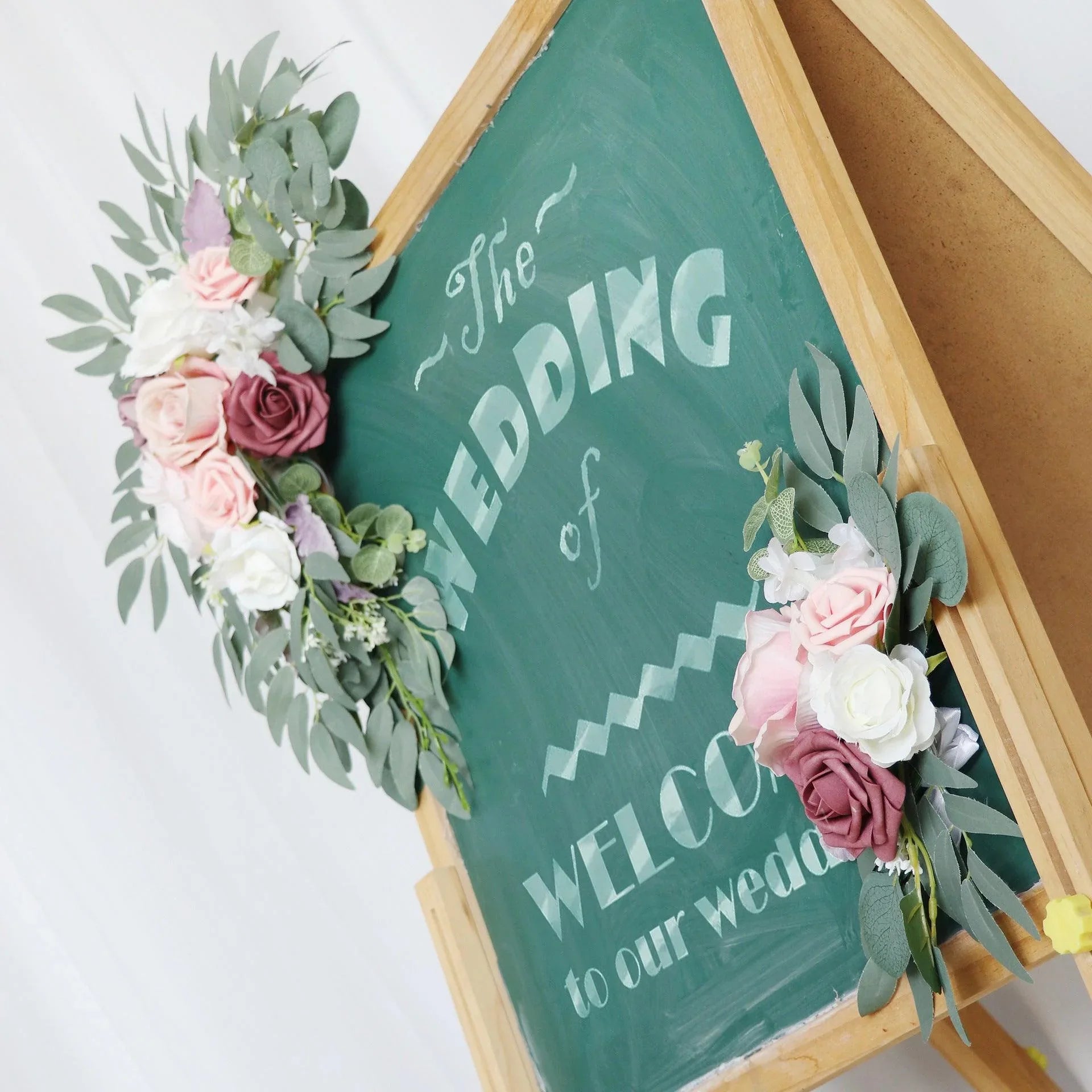Simulated Dousha Powder Rose Silk Flower Wedding Welcome Sign Flower Art Guide Sign Props - Uflower