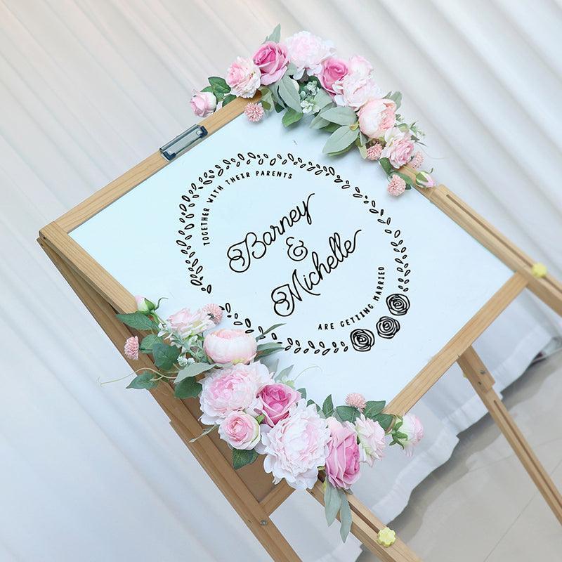 Simulated Rose Art Wedding Welcome Sign Decorative Corner Flower Props - Uflower