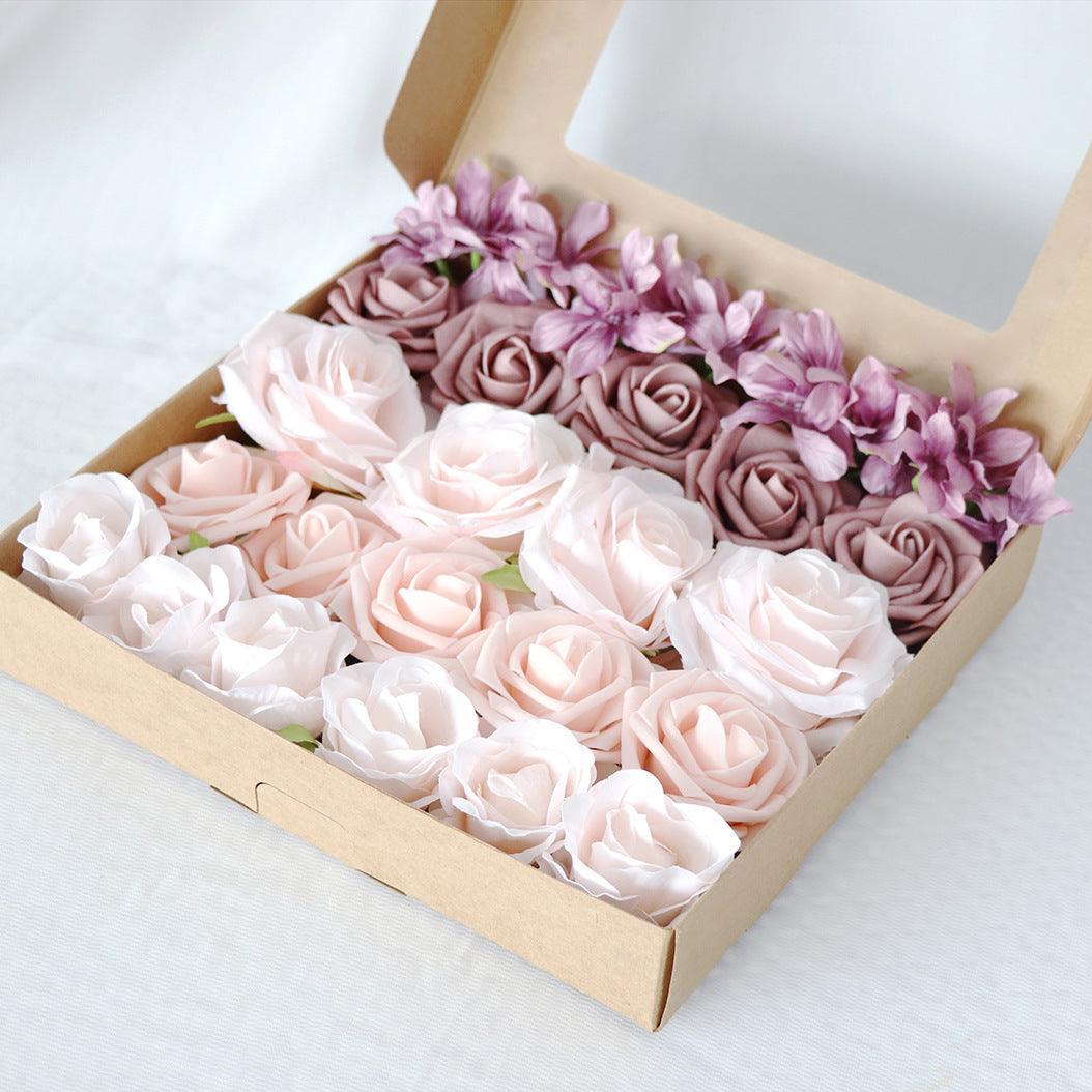 Simulation flowers PE roses boxed flower head with rod Diy home bouquet wedding birthday gift - Uflower