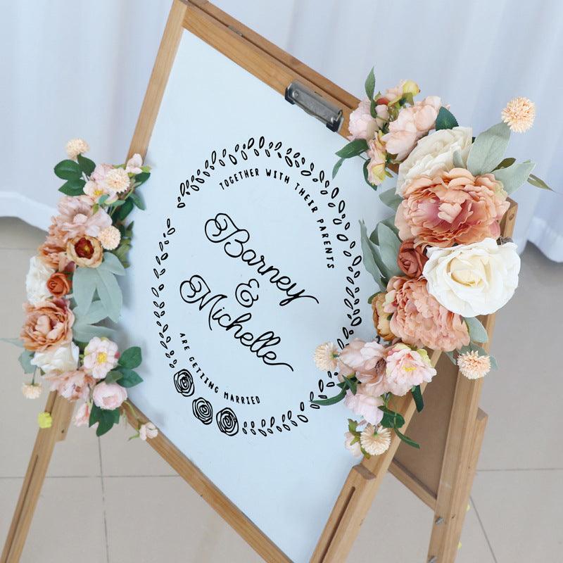 Simulated Caramel Champagne Silk Flower Wedding Welcome Sign Flower Art Guide Sign Props - Uflower