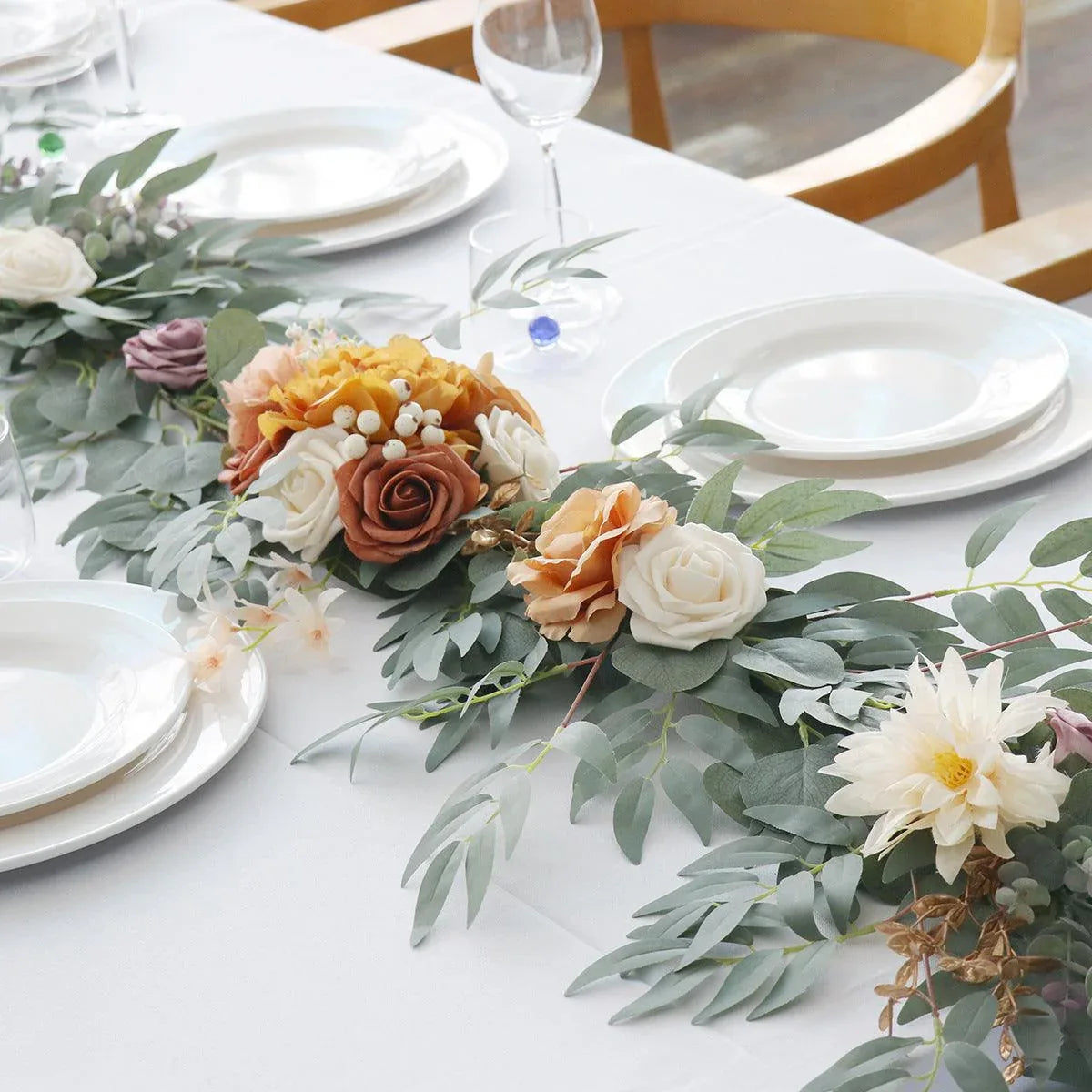 Simulated Rose Strip Dirty Orange Table Flower Vine Wedding Decoration Background - Uflower