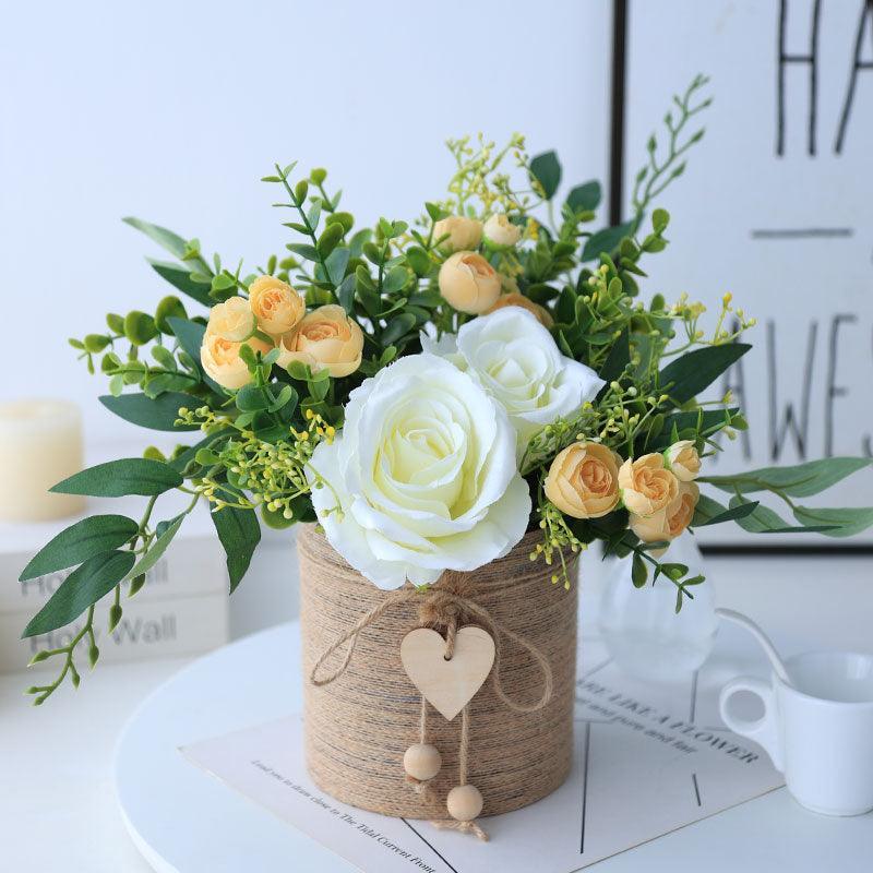 Simulation Floral Art Twine Handmade Flower Vessel Dining Room Living Room Greenery Arrangement - Uflower