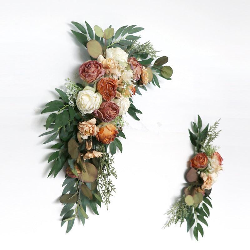 Simulated Arch Champagne Orange Flower Decoration Wedding Scene Welcome Sign Corner Flower Arrangement - Uflower