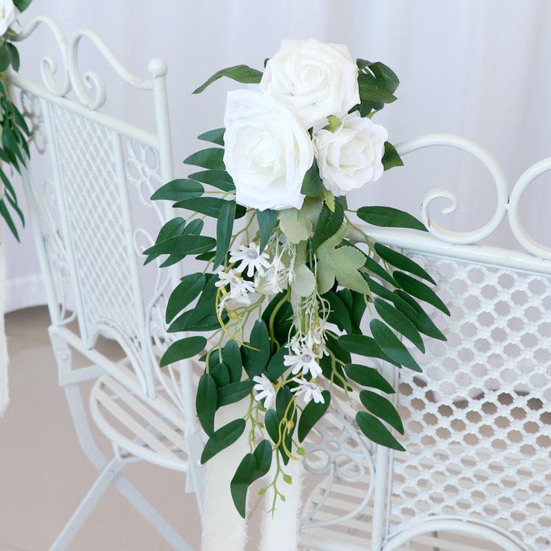 Simulated Huasen Series Outdoor Wedding Rose Willow Leaf Chair Back Flower Decoration - Uflower