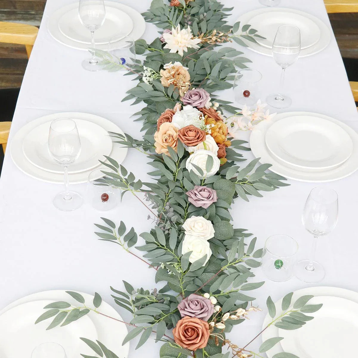 Simulated Rose Strip Dirty Orange Table Flower Outdoor Wedding Decoration Background - Uflower