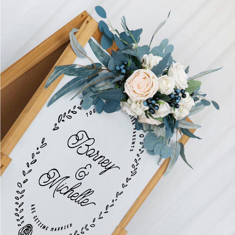 Simulated Peacock Blue Champagne Rose Silk Flower Wedding Welcome Sign Flower Art Guide Sign Prop - Uflower