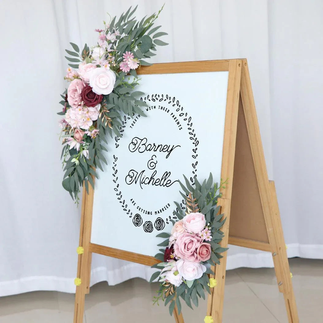 Wedding Arch Flower Imitation Bean Paste Pink Rose Welcome Sign Wedding Party - Uflower