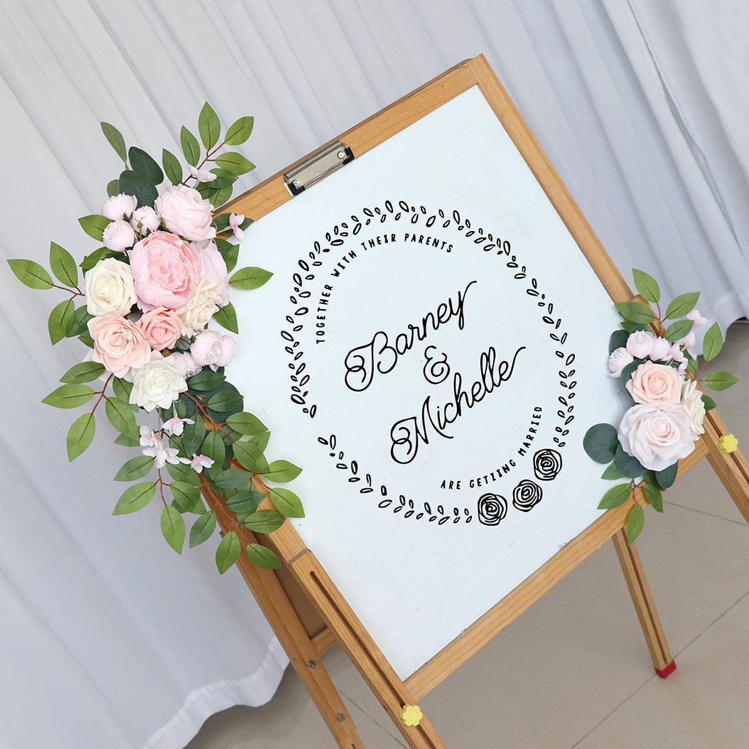 Wedding Arch Flower Imitation Pink Champagne Rose Welcome Sign Wedding Party - Uflower