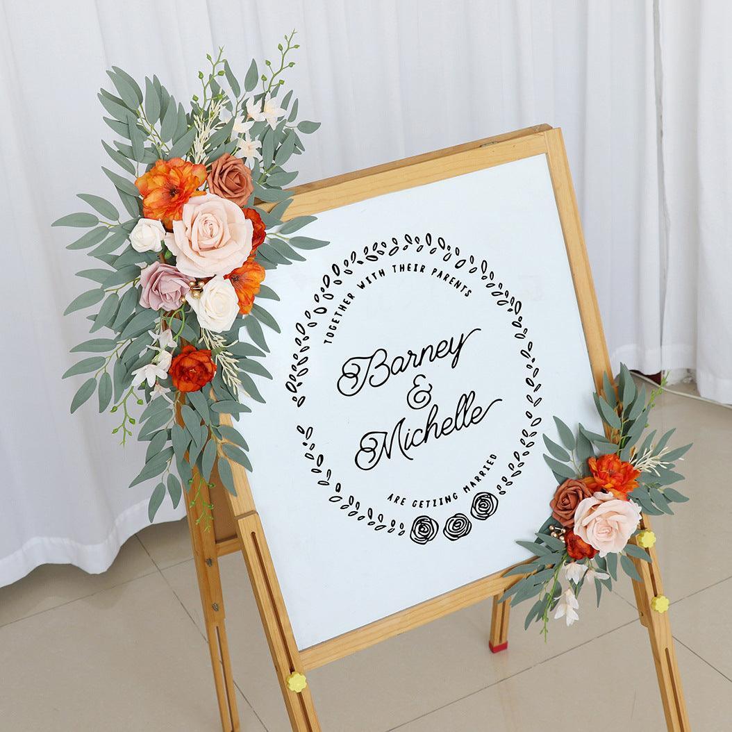 Wedding Arch Flower Imitation Champagne Orange Rose Welcome Sign Wedding Party - Uflower