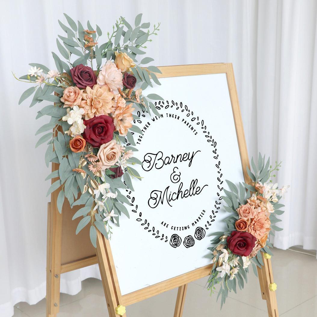 Simulated Dirty Orange Wine Red Flower Art Wedding Welcome Sign Decorative Corner Flower Prop - Uflower