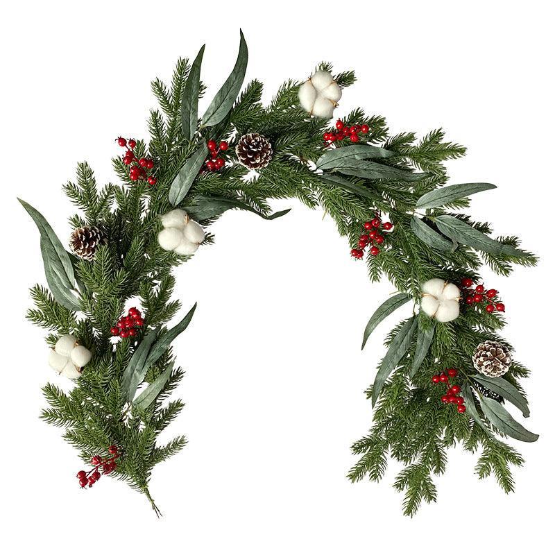 Simulation pine needles rattan Christmas atmosphere decoration pine cone cotton red fruit indoor wall decorations - Uflower