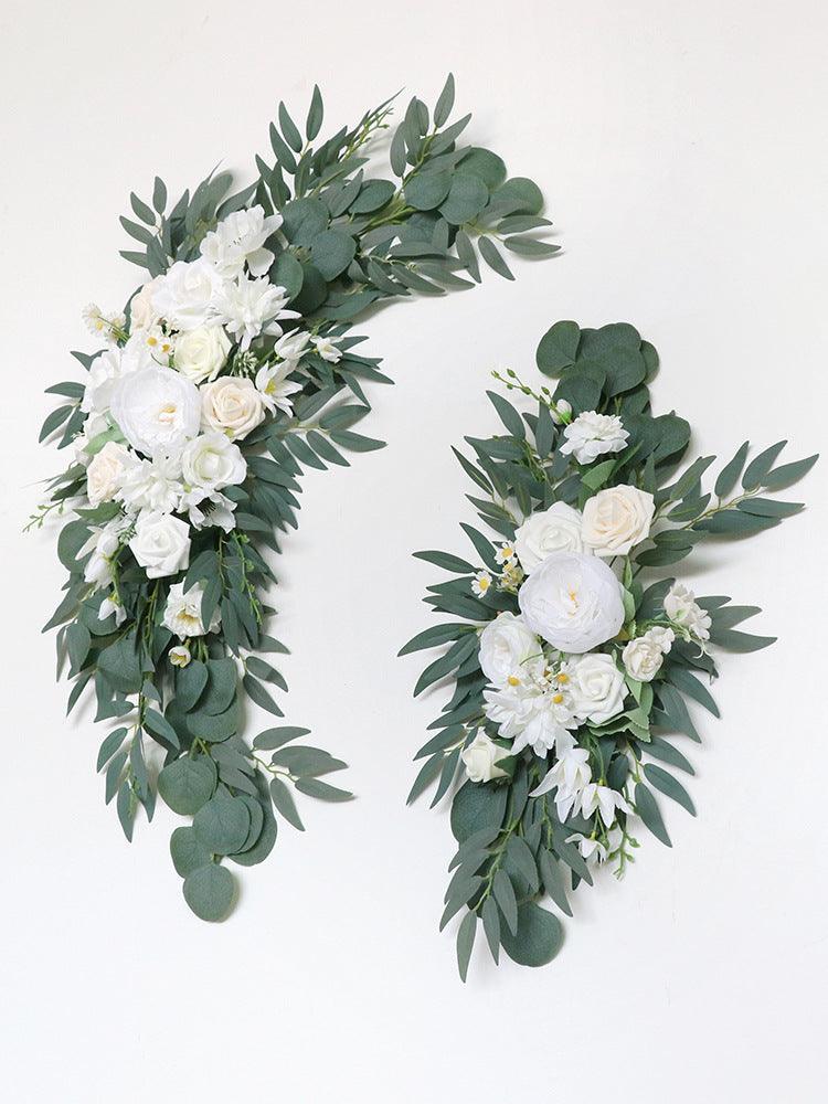 Bohemian White Rose Wedding Arch Hanging Corner Floral Decor - Uflower