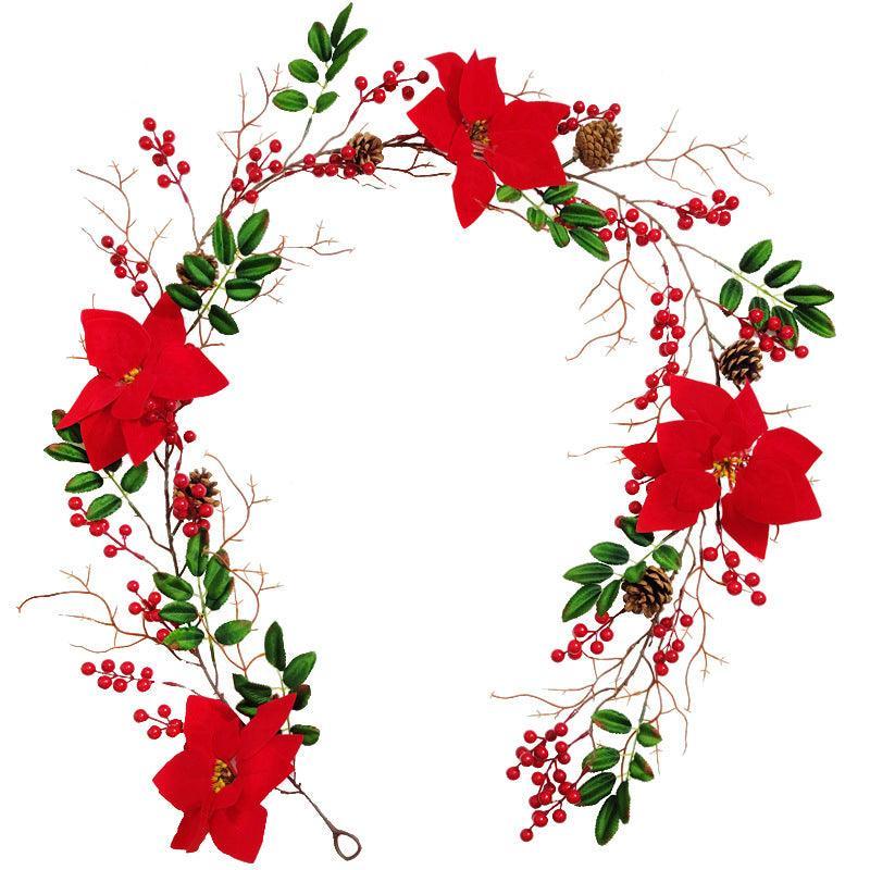 Artificial Christmas Flower Rattan Acacia Bean Red Fruit Pinecone Simulation Christmas Rattan - Uflower