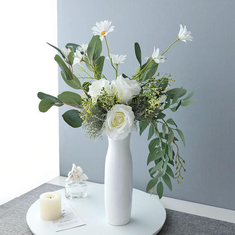 White simulated velvet rose bouquet desktop decoration - Uflower