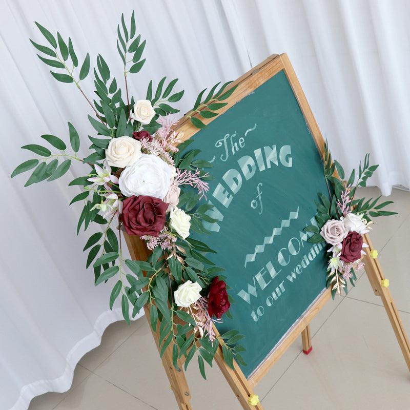 Simulated White Wine Red Rose Silk Flower Wedding Welcome Sign Flower Art Guide Sign Props - Uflower