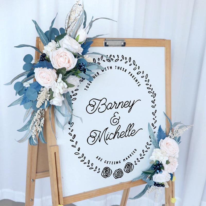Simulated Peacock Blue Champagne Rose Art Wedding Welcome Sign Decorative Corner Flower Prop - Uflower