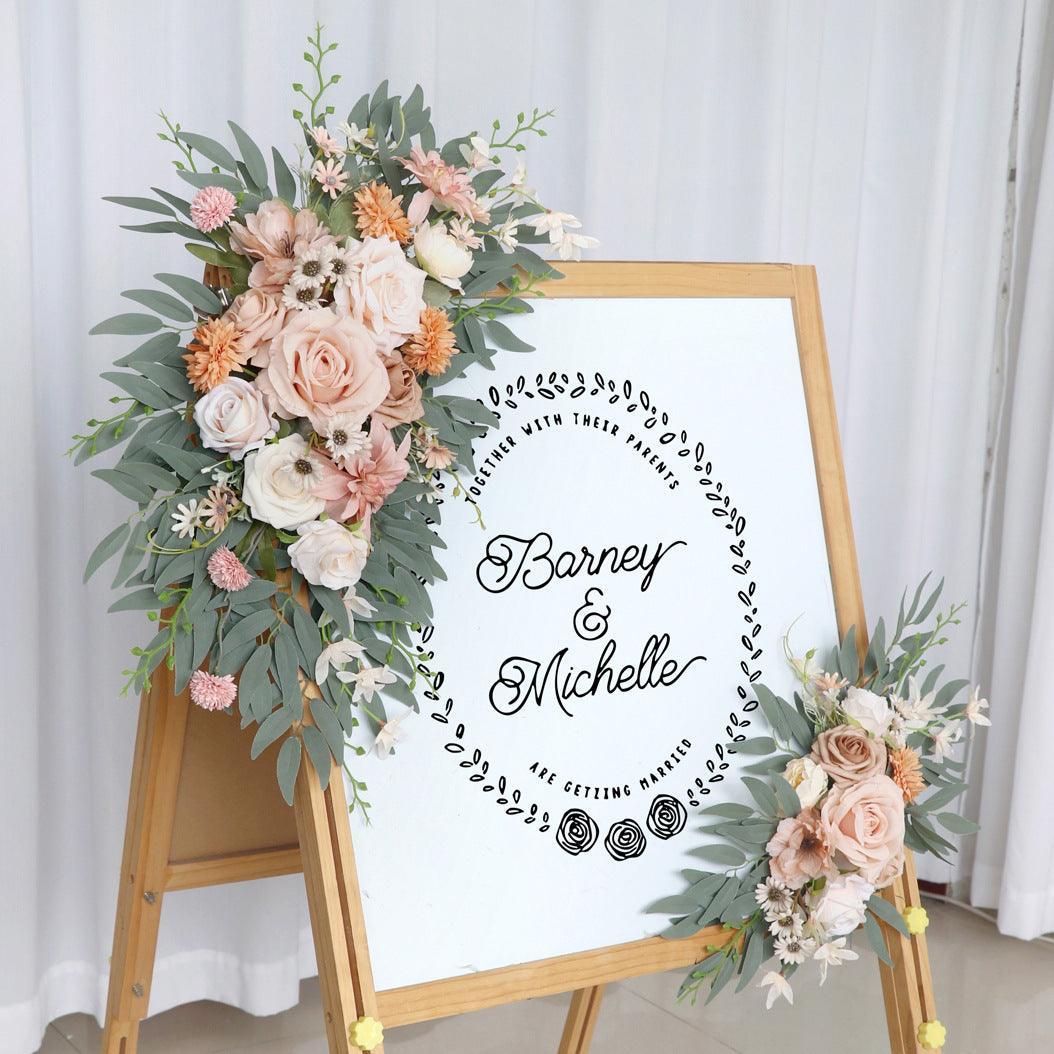Simulated Champagne Flower Art Wedding Welcome Sign Decorative Corner Flower Props - Uflower