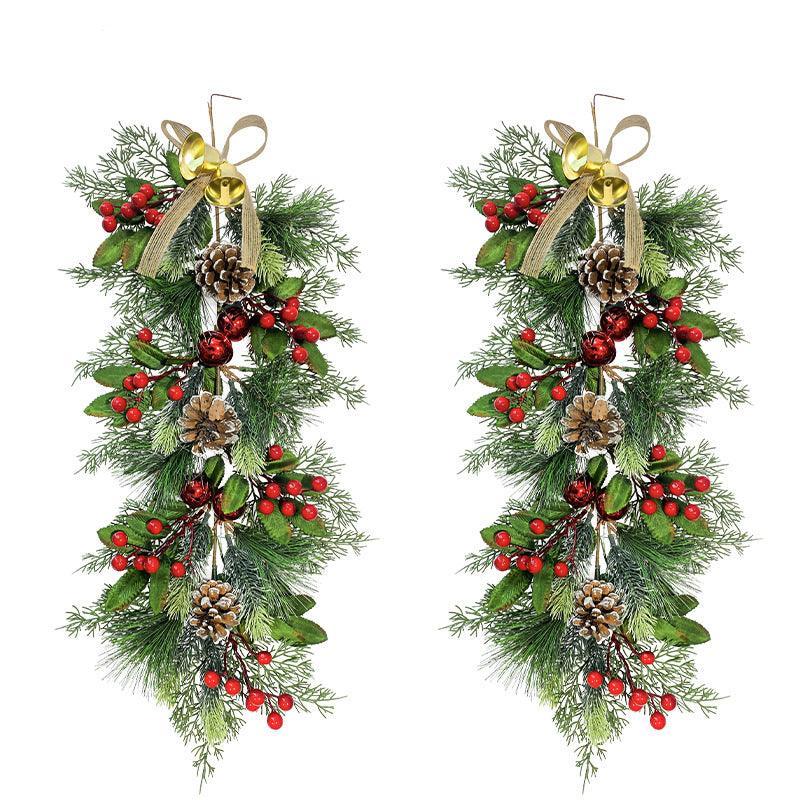 Simulation pine needle wall hanging Christmas bells colourful ball holiday atmosphere decoration artificial pine needle wall hanging - Uflower