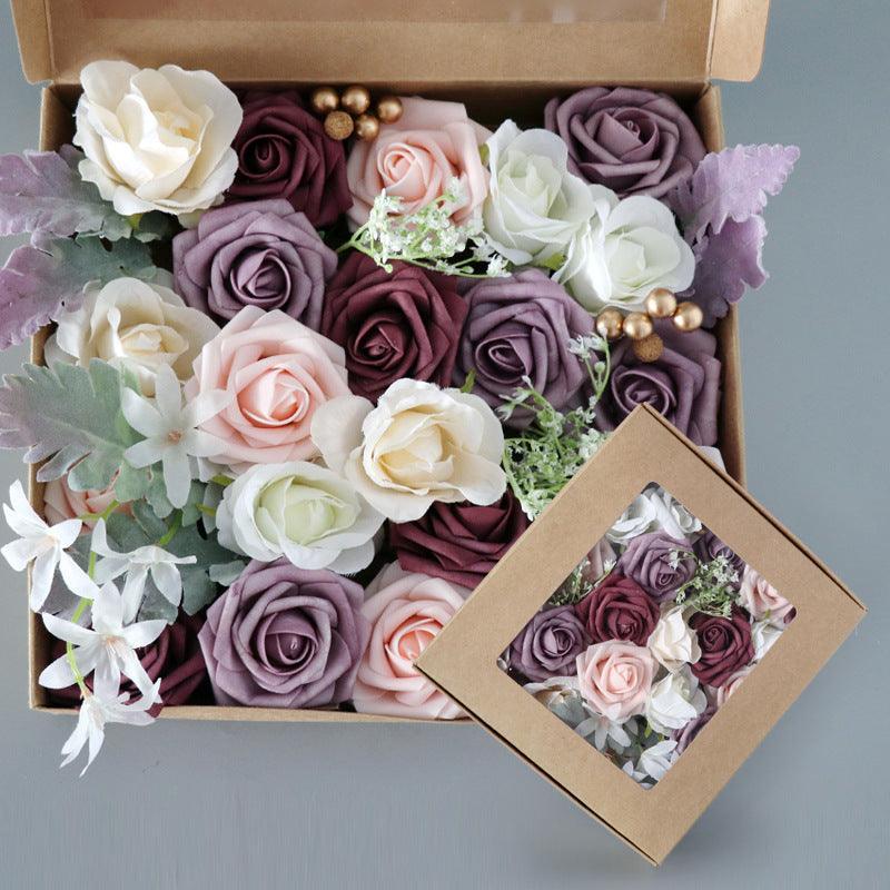 Simulation Box Flower Valentine's Day Gift Box Flower Head with Rod DIY Bridal Hand Bouquet - Uflower