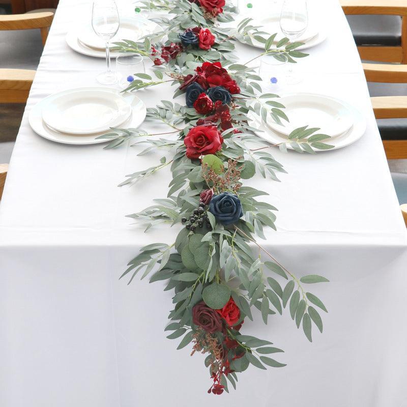 Outdoor Wedding Simulation Wine Red Sapphire Blue Rose Table Flower Vine Decoration - Uflower