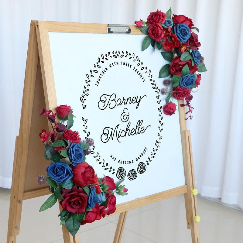 Wedding Arch Flower Imitation Wine Red Royal Blue Corner Flower Rose Welcome Sign Wedding Party - Uflower