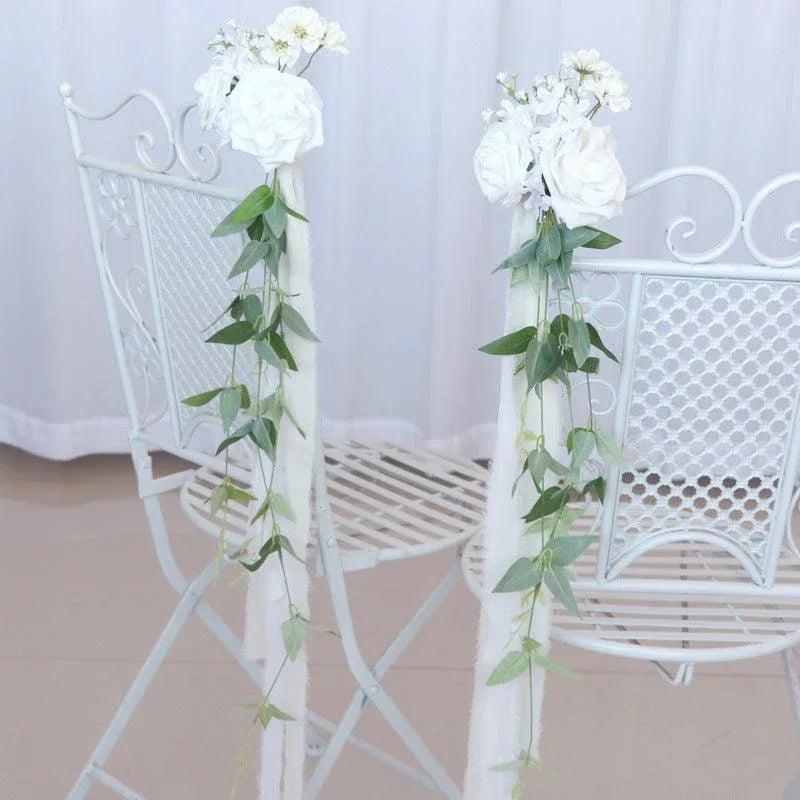 Simulated white and green rattan chair back flower wedding chair back flower decoration - Uflower