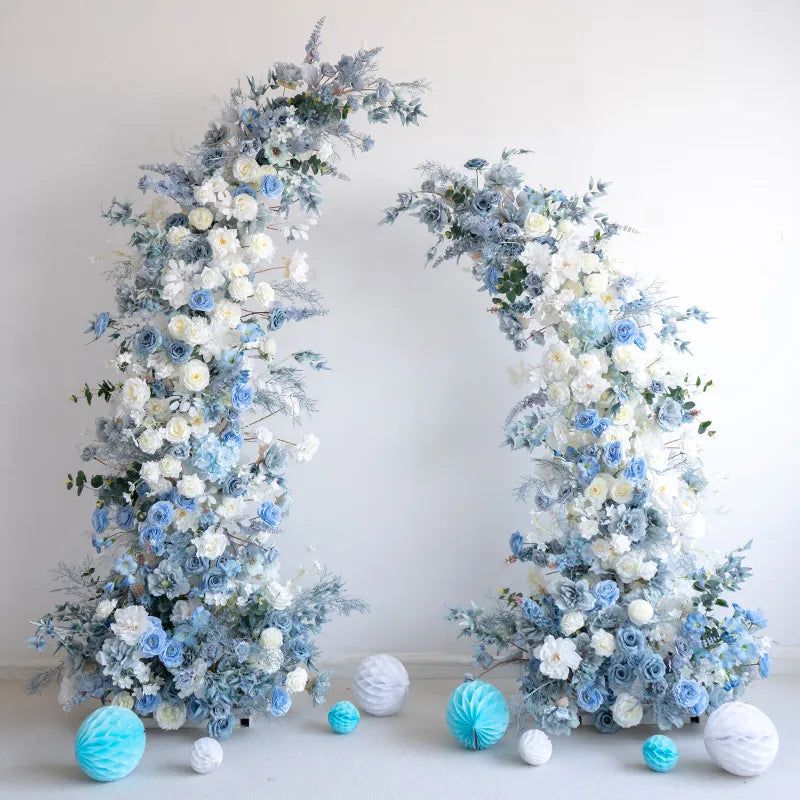 Uflower Blue Floral Arrangement Horn Arch Wedding Backdrop Props SET80135
